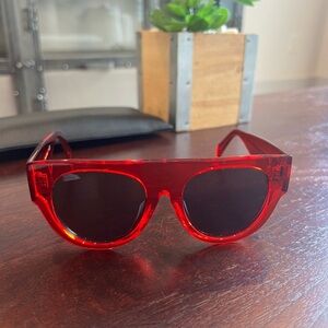 Celine Paris Translucent Red Acetate Sunglasses Rectangle Frame